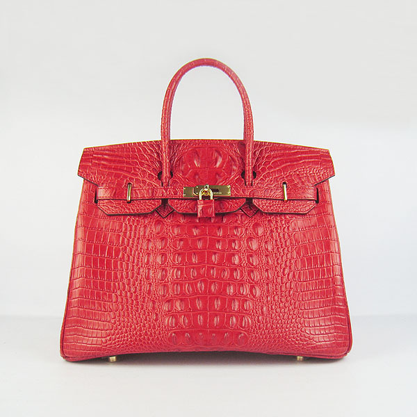 High Quality Fake Hermes Birkin 35CM Crocodile Head Veins Leather Bag Red 6089 - Click Image to Close